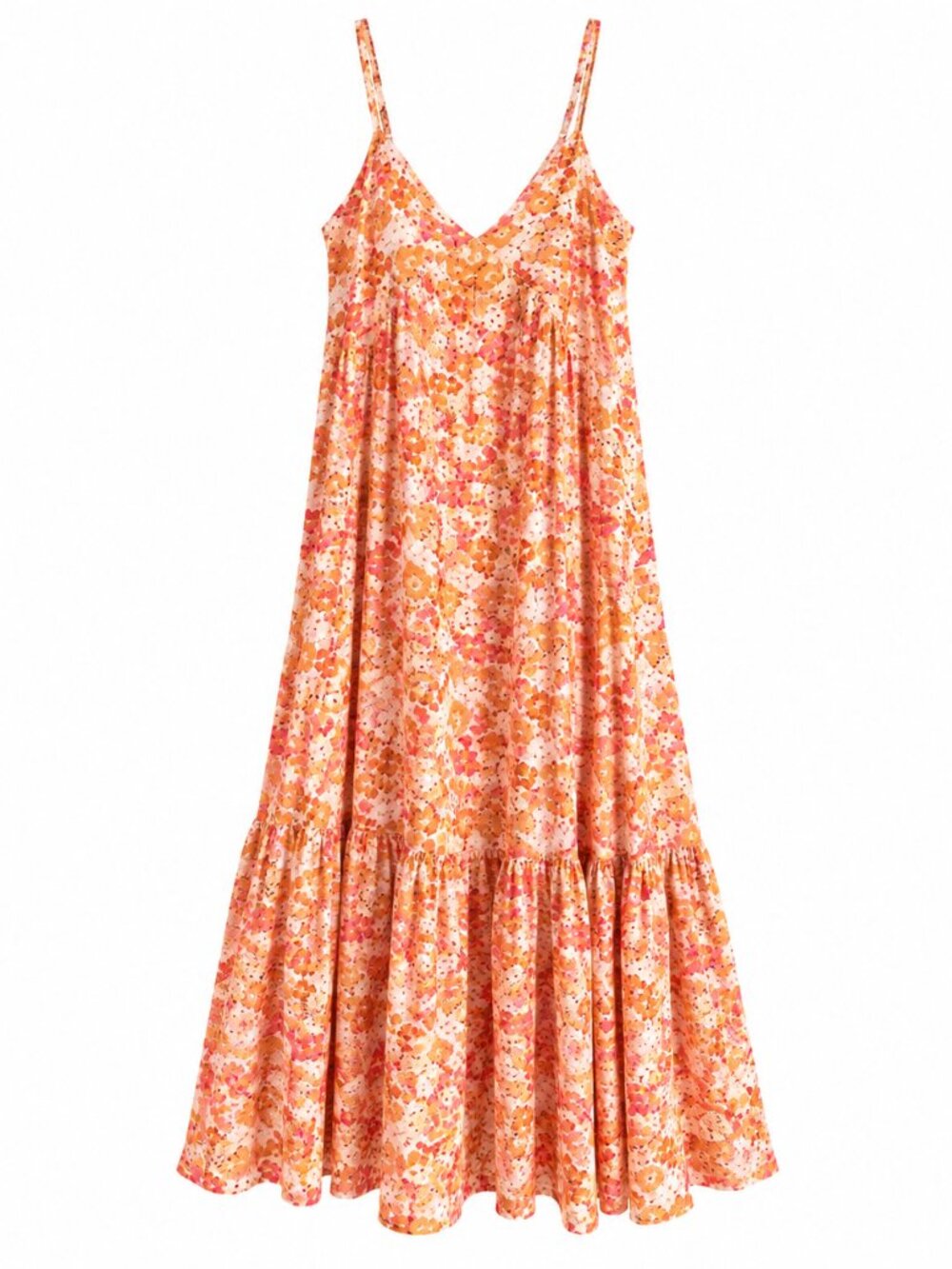 Rhythm Floral Tiered Maxi Dress Orange Pink Size Small
